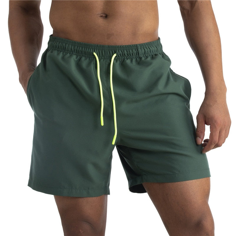 Buy dark-green02 Swimming Shorts for Men elastic waist and drawstring