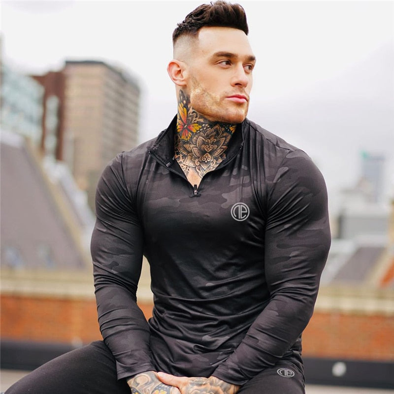Buy yq-67-camouflage Long-sleeved Fitness and Bodybuilding T-shirt Gym Fitness Quick-drying Sports Tops