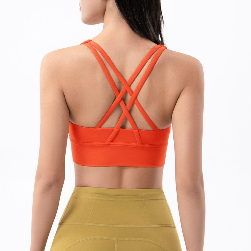 Buy wx22-orange Cross Back Nylon Yoga Top  Sports Bra Quick Dry Fitness Bra