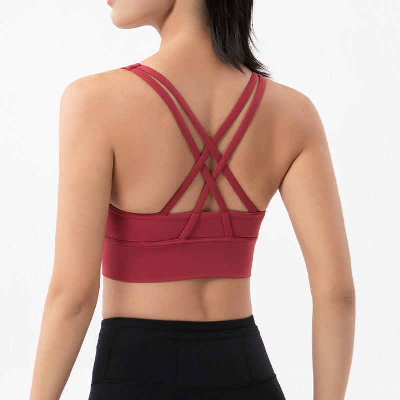 Buy wx22-wine-red Cross Back Nylon Yoga Top  Sports Bra Quick Dry Fitness Bra