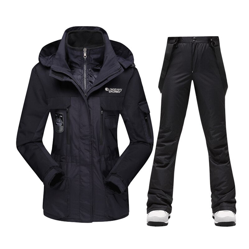 Warm Windproof Waterproof Ski Jacket Ski Pants set for women Outdoor Snow Sports Coat Trousers Snowboard Wear Black set 