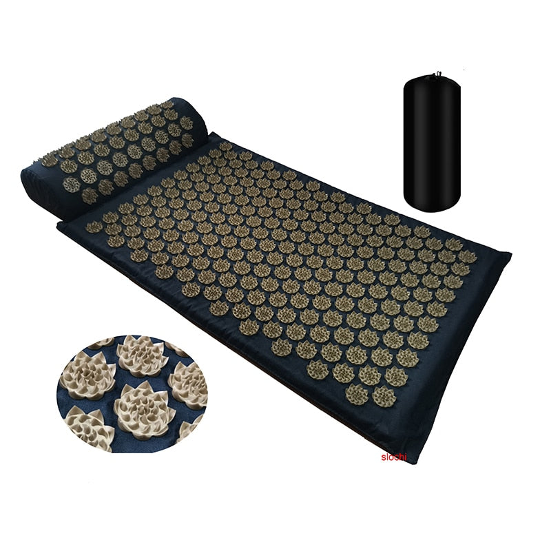 Buy black-cloth-gold-spi Massager Cushion and Massage Yoga Mat Acupressure Back Stress Relieve Mat