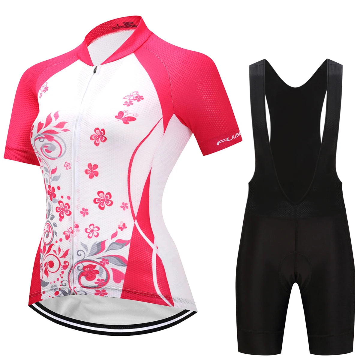 Women's Summer  Bib Cycling Set Short Sleeve Suit Anti-UV Quick-Dry Bike Clothes blacl bib front 