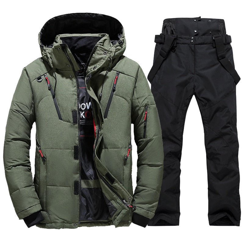 Thermal Ski Suit for Men Windproof Skiing Jacket and Bibs Pants Set for Men  green jacket 