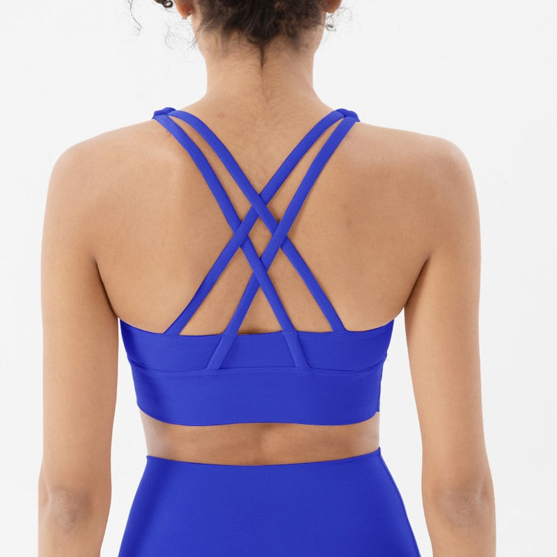 Buy wx22-electro-blue Cross Back Nylon Yoga Top  Sports Bra Quick Dry Fitness Bra