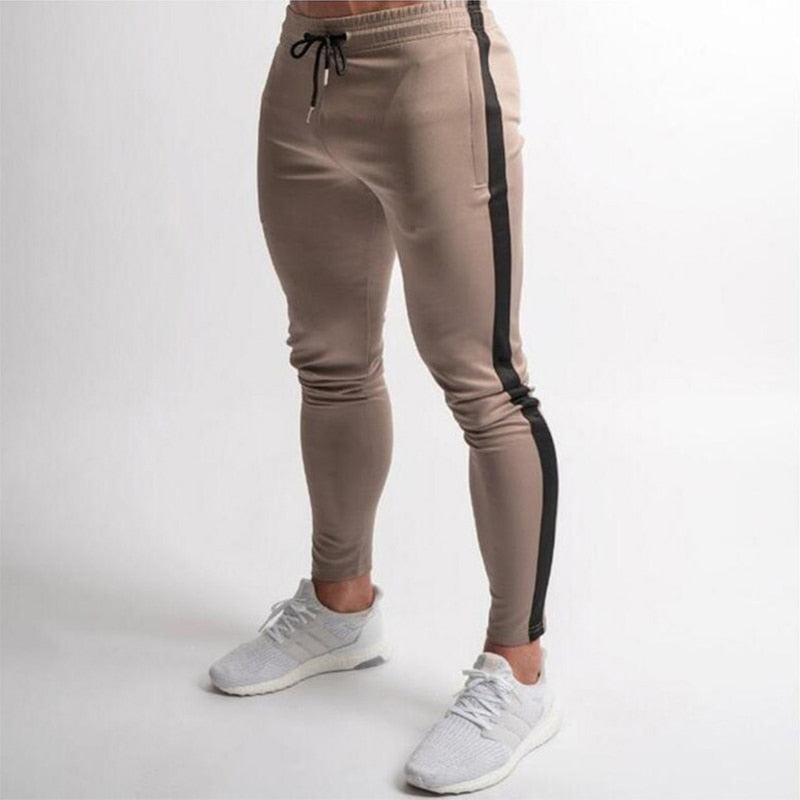 Buy khaki-black-nologo Skinny Fit cotton Gym and Fitness Joggers for Men