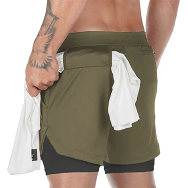 Buy army-green Gym &amp; Running 2 Layer Shorts 2 IN 1 Fitness and workout Shorts for Men