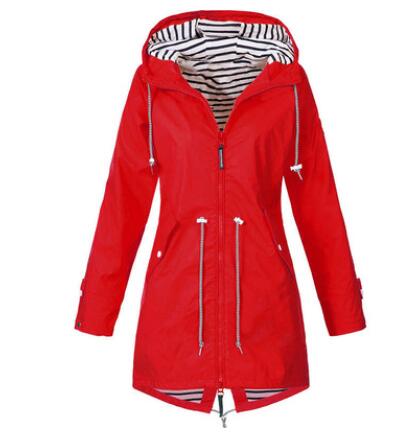 Buy red Solid Color Women&#39;s Rain Jacket Coat 2021 Winter Outdoor Hiking Jackets Female Waterproof Hooded Raincoat Lady Windproof Clothes