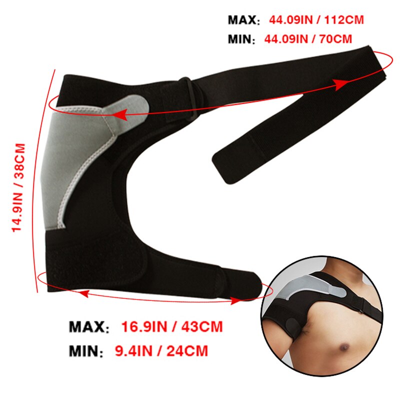 Neoprene Adjustable padded Shoulder Support Brace with Belt Band and back Strap 