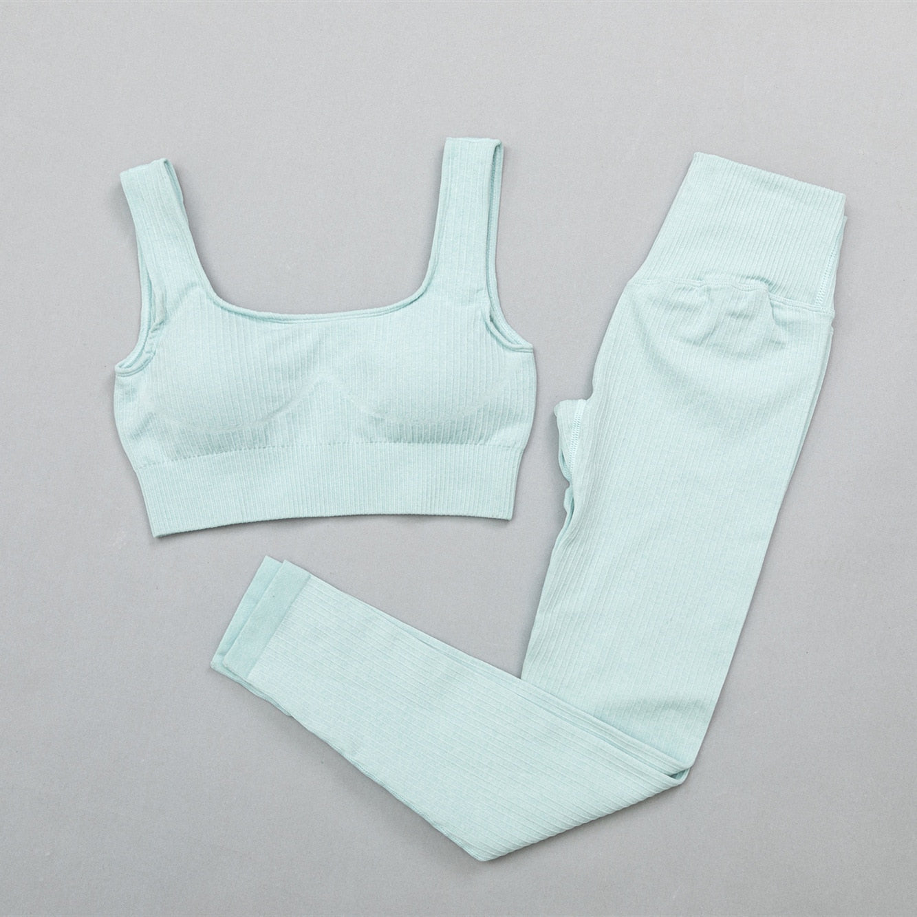 Buy bra-pants-blue 2 Pc Seamless Yoga and Sports Set  Long Sleeve Crop Top &amp; High Waist Leggings