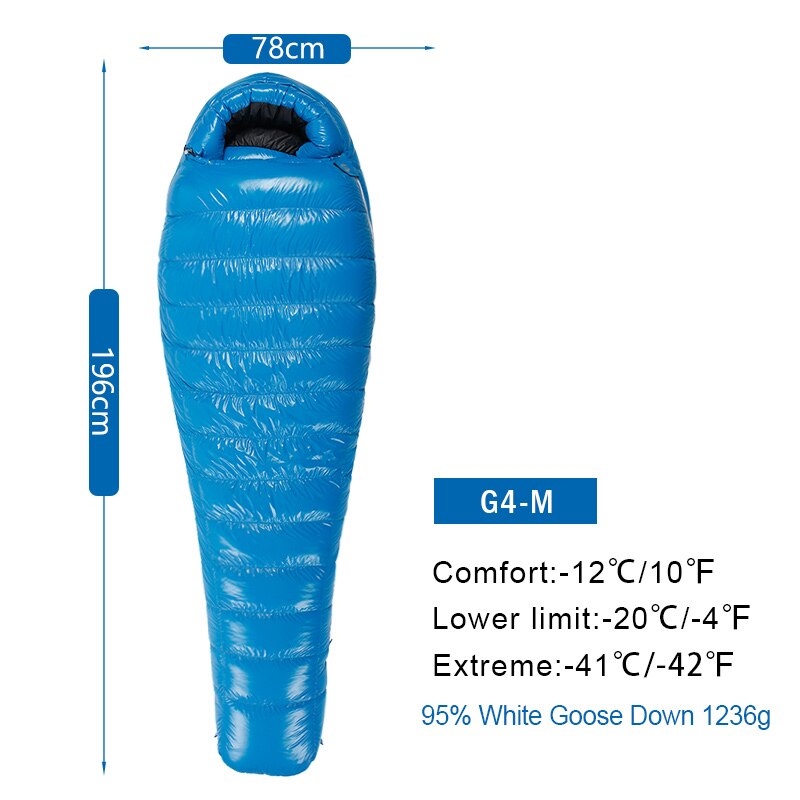Buy g4-m-1236g-blue AEGISMAX 95% White Goose Down Mummy Shape Camping Sleeping Bag