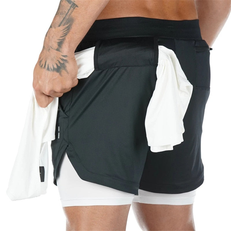 Buy black Gym &amp; Running 2 Layer Shorts 2 IN 1 Fitness and workout Shorts for Men