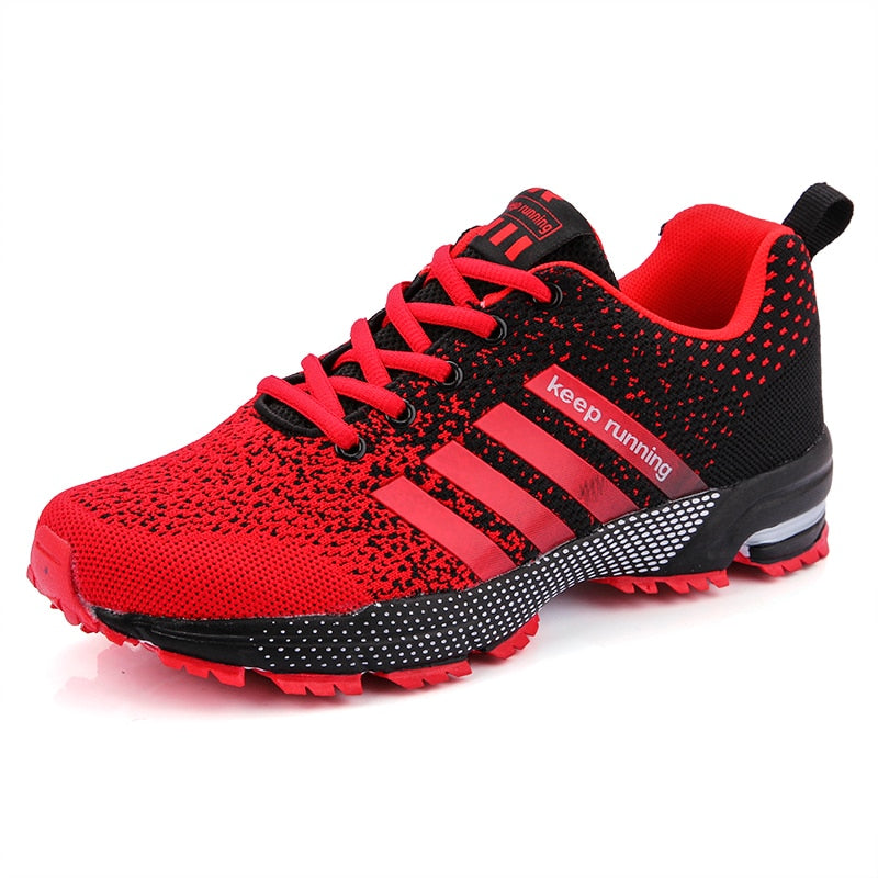 Buy black-red-8702 Lightweight Unisex Breathable Mesh Running Shoes of Multiple Colours