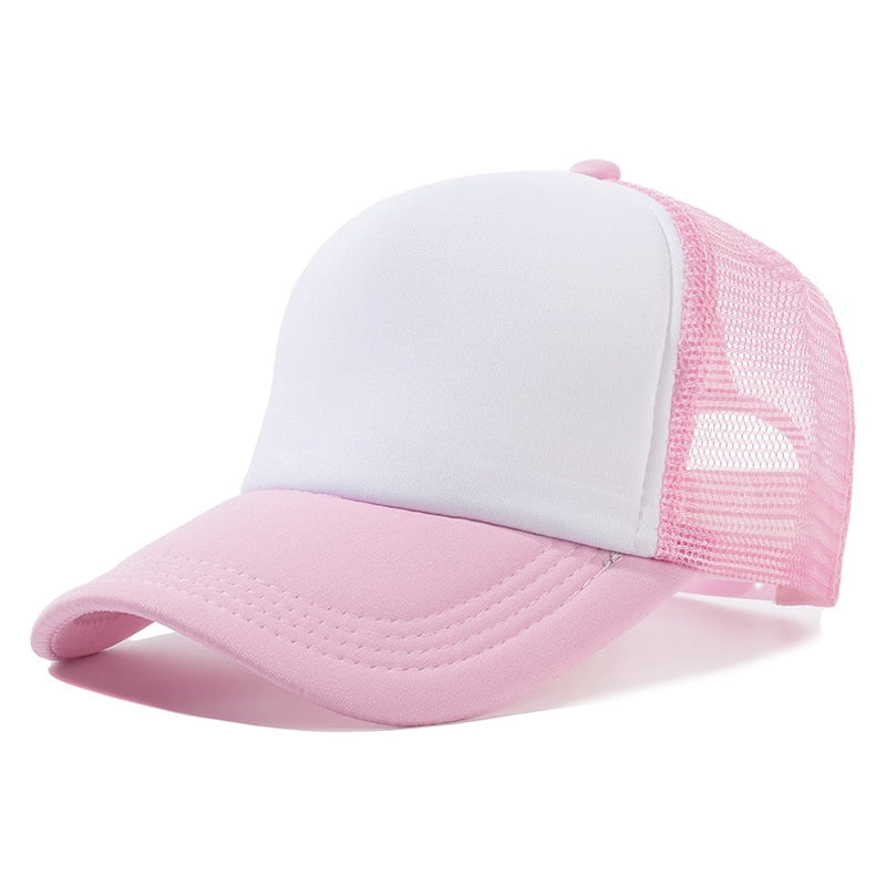 Buy pink-white Plain and Mesh  Adjustable Snapback Baseball Cap