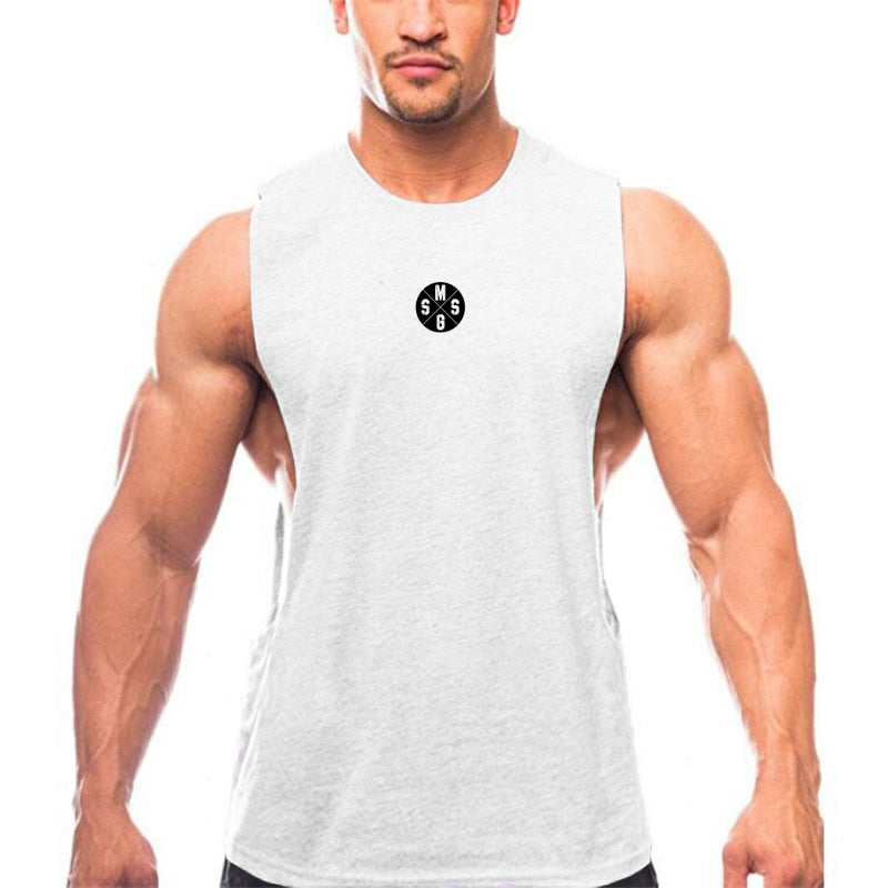 Buy white Muscleguys Workout Tank Top with Low Cut Armholes