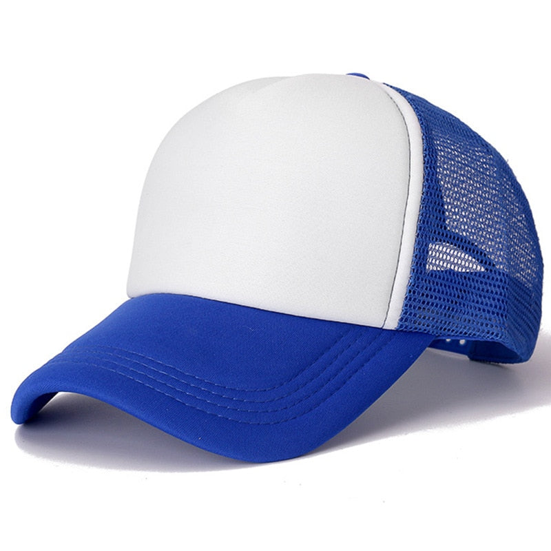 Buy blue-white Plain and Mesh  Adjustable Snapback Baseball Cap