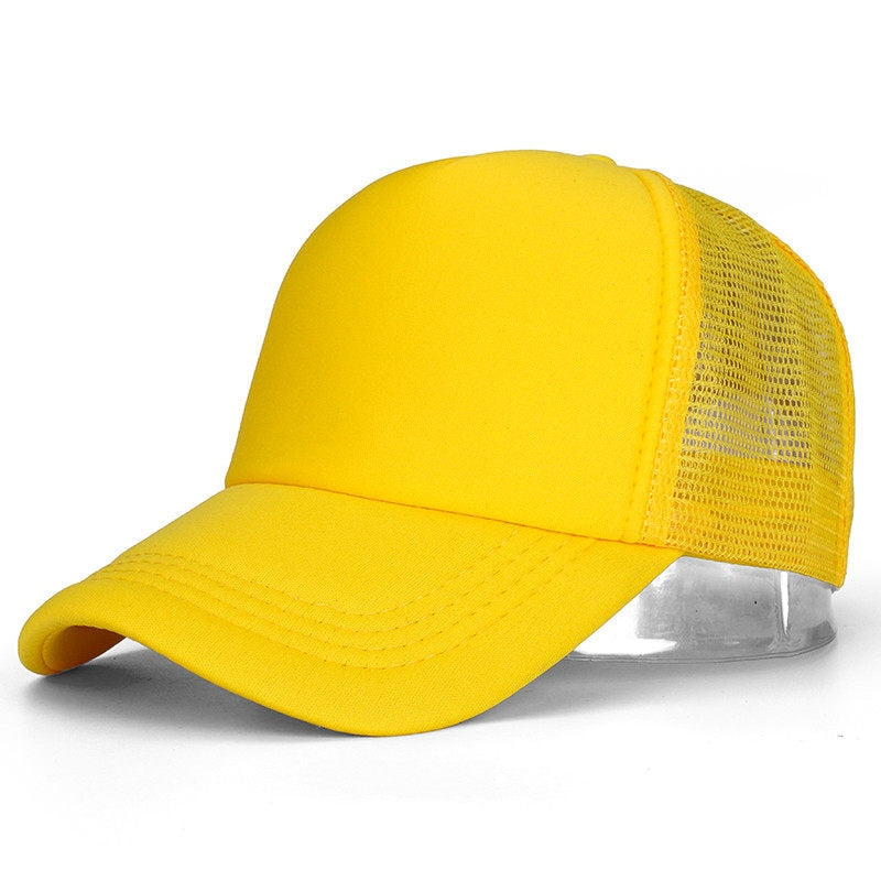 Buy yellow Plain and Mesh  Adjustable Snapback Baseball Cap