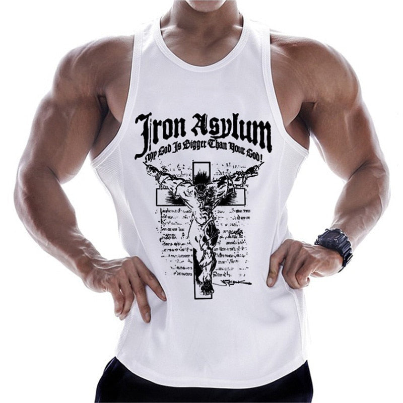 Buy white1 Bodybuilding tank-top for men of various designs. sleeveless singlet for men