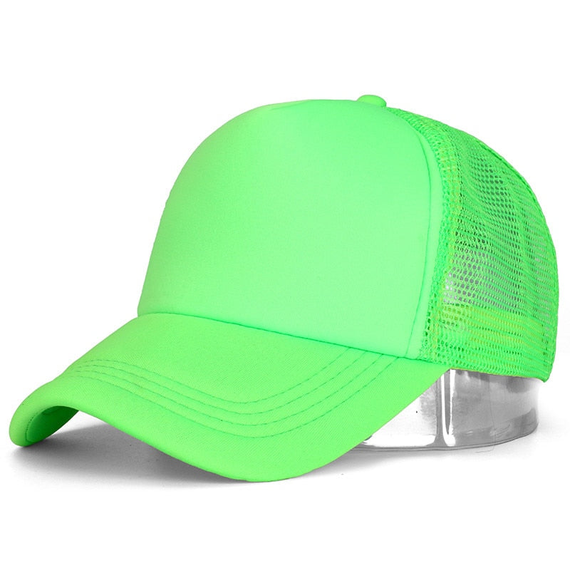 Buy fluorescent-green Plain and Mesh  Adjustable Snapback Baseball Cap
