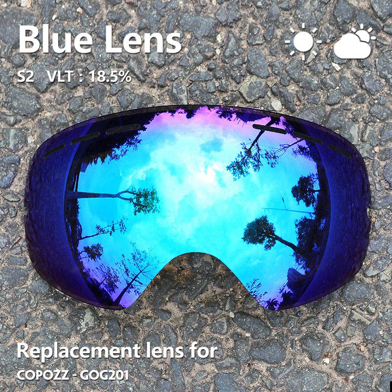 Buy lense-blue COPOZZ 201 Ski Goggles Lens Anti-fog UV400 Big Spherical Ski Glasses