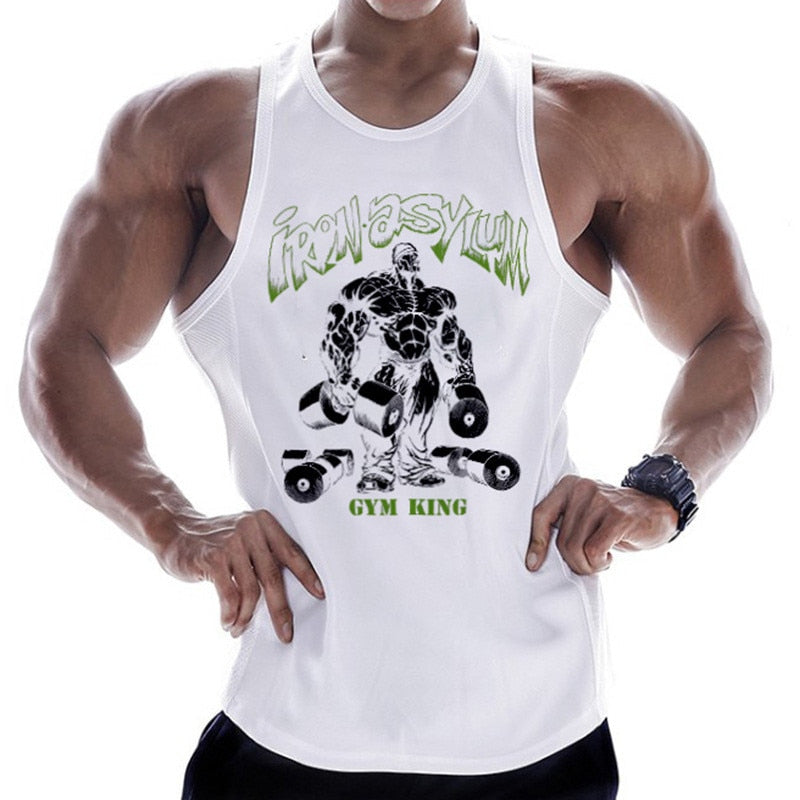 Buy white2 Bodybuilding tank-top for men of various designs. sleeveless singlet for men