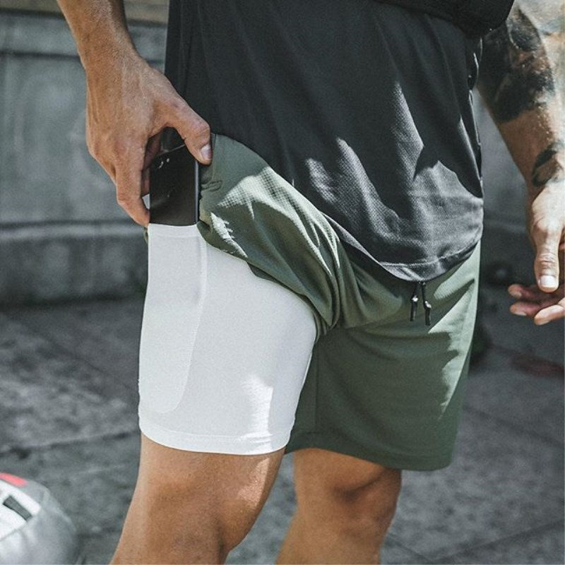 Buy army-green Quick Dry two - part Shorts for Men with inside pocket