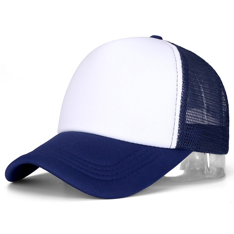 Buy navy-blue-white Plain and Mesh  Adjustable Snapback Baseball Cap