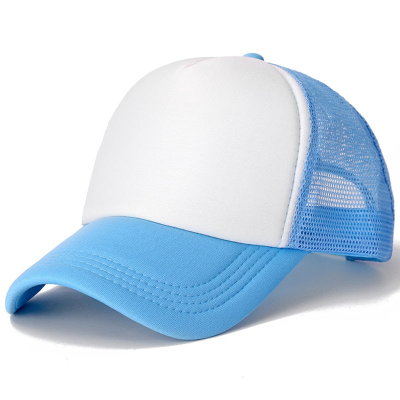 Buy light-blue-white Plain and Mesh  Adjustable Snapback Baseball Cap