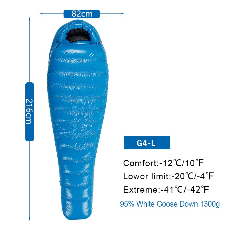 Buy g4-l-1300g-blue AEGISMAX 95% White Goose Down Mummy Shape Camping Sleeping Bag