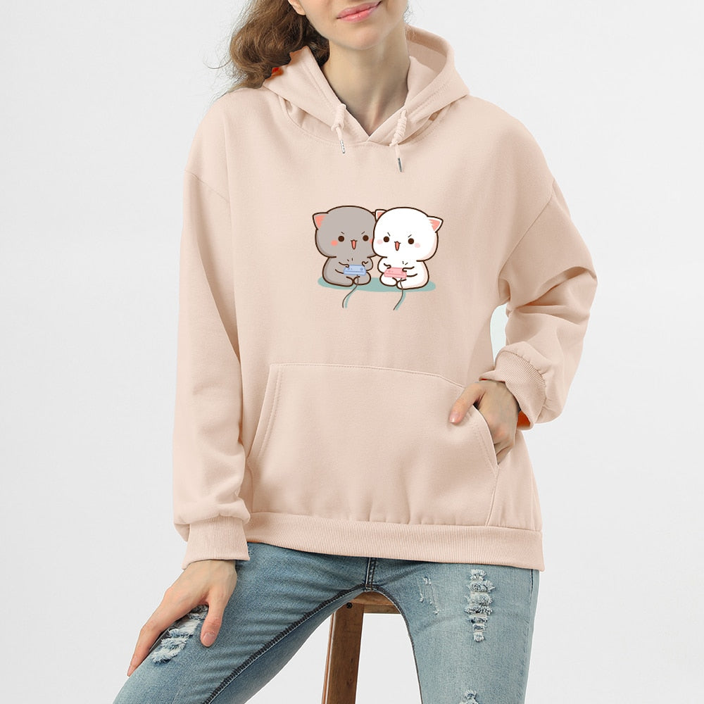 Cute Milk Bear Thicken Printed Pullover Hoodies for Women