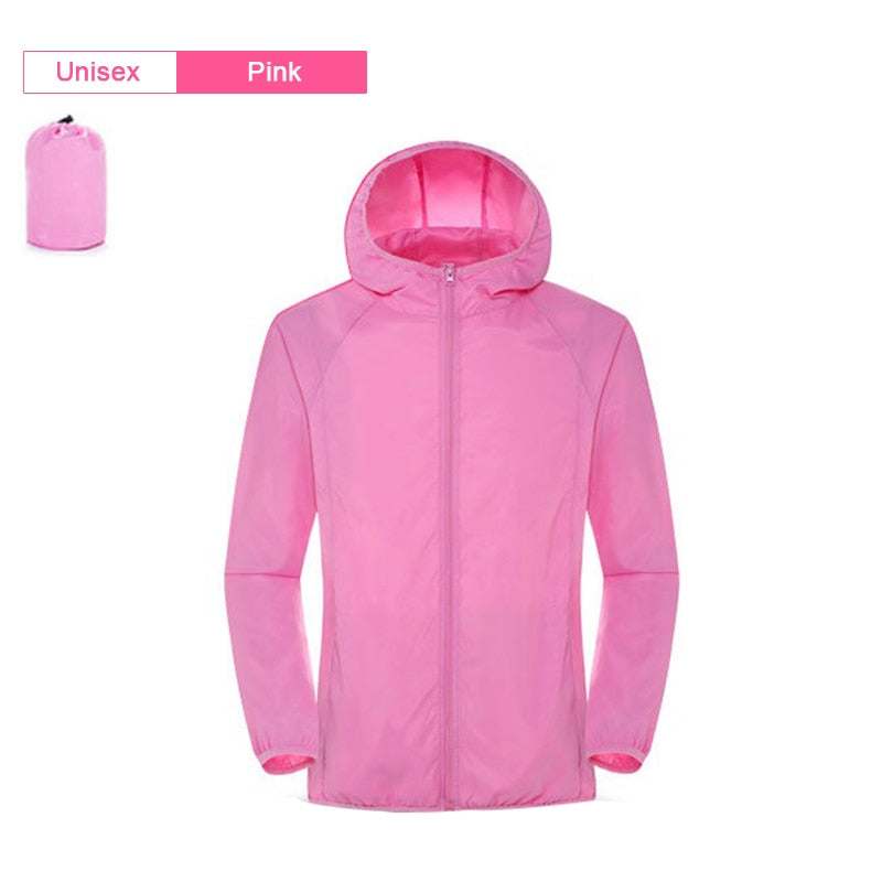 Buy unisex-pink Hiking Jacket Waterproof Quick Dry Camping Sun-Protective Anti UV Windbreaker