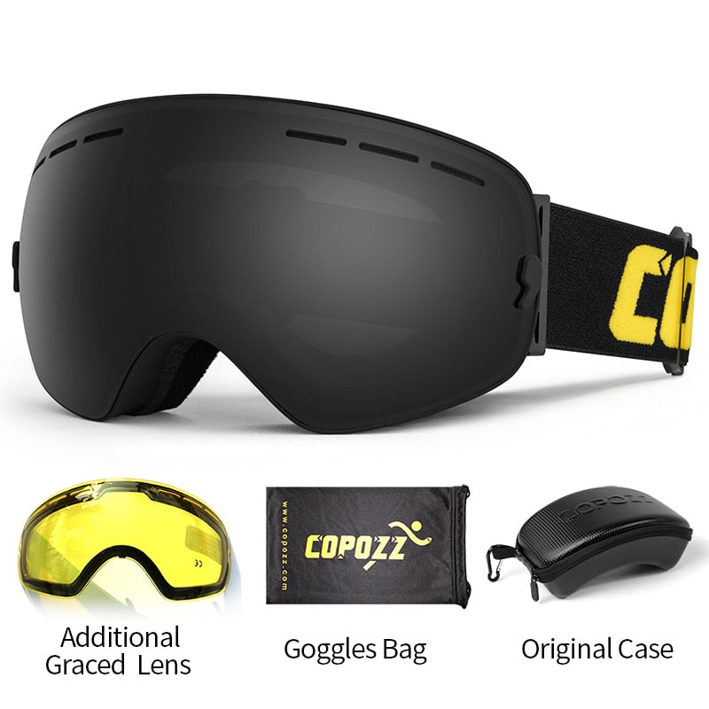 Buy all-black-set COPOZZ Professional Ski Goggles with Double Layers Anti-fog UV400