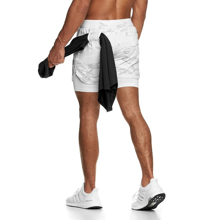 Buy white-camo Gym &amp; Running 2 Layer Shorts 2 IN 1 Fitness and workout Shorts for Men