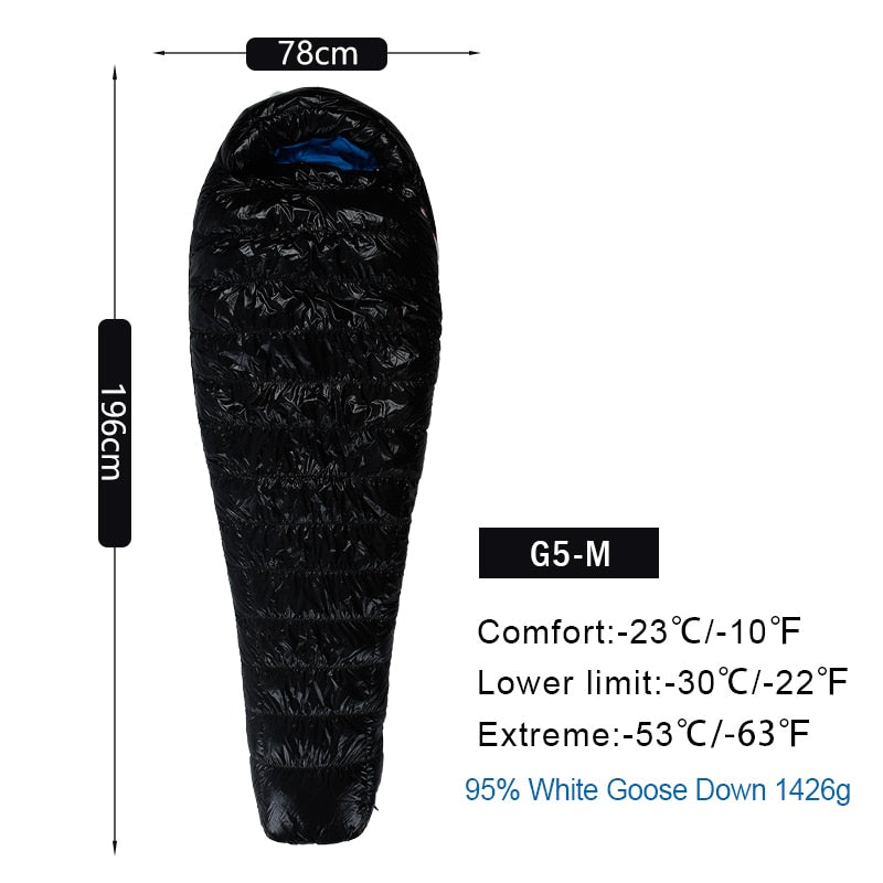 Buy g5-m-1426g-black AEGISMAX 95% White Goose Down Mummy Shape Camping Sleeping Bag