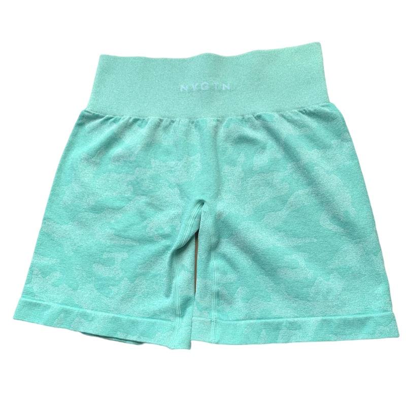 Buy mint-green Camo Seamless Haigh waist Elastic Spandex Shorts for Women