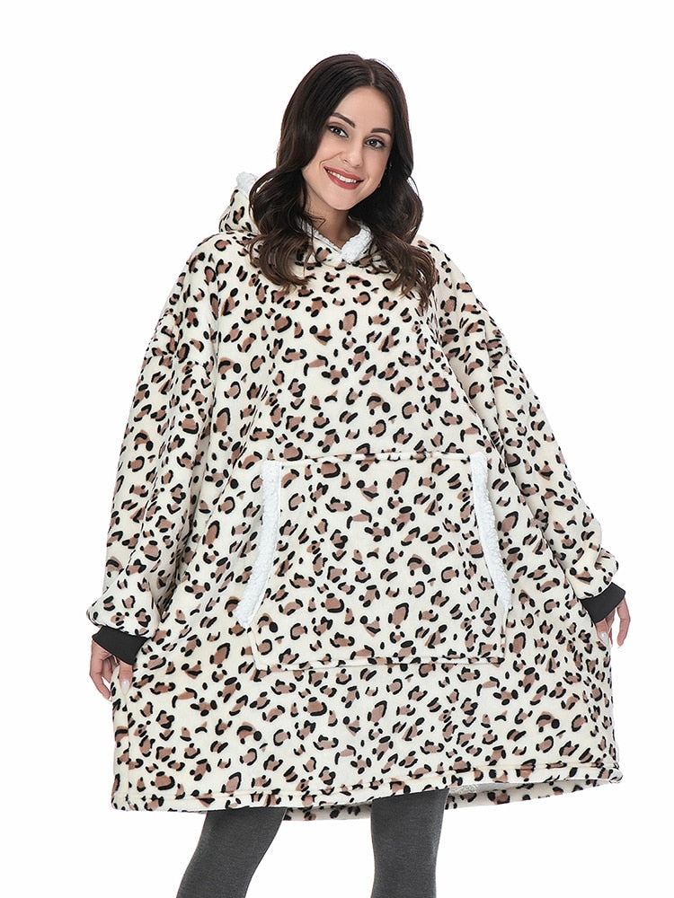 Buy leopard Oversized Tie Dye Fleece Giant Hoodies for Women