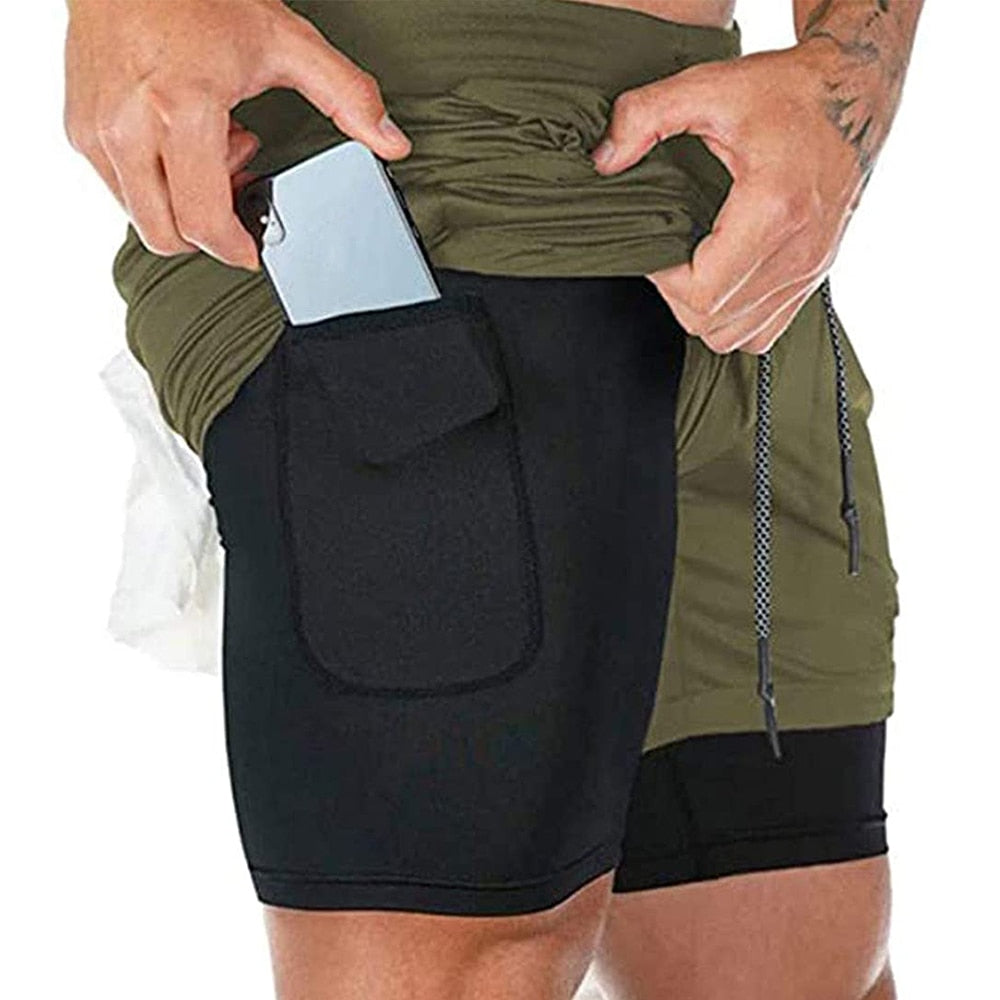 Buy green-no-hole 2 Layers Fitness &amp; Gym Training Sports Shorts for Men