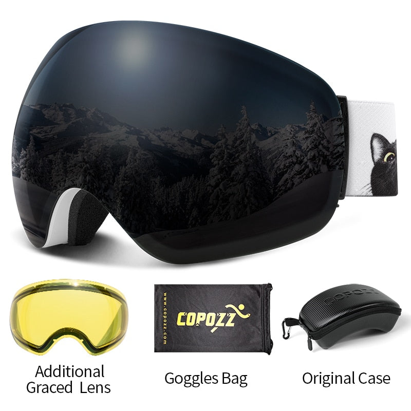 Buy white-black-set COPOZZ Anti-Fog Ski Spherical Frameless Ski Goggles 100% UV400 Protection