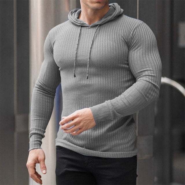 Buy light-gray knitted long sleeve pullover hoodie for Men