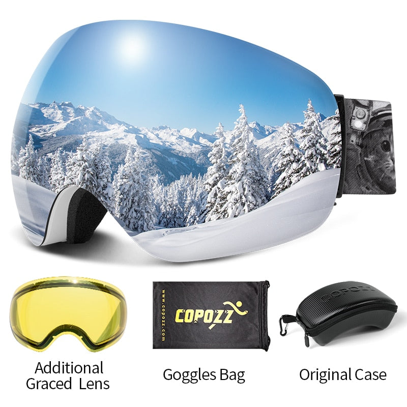 COPOZZ Anti-Fog Ski Spherical Frameless Ski Goggles 100% UV400 Protection 