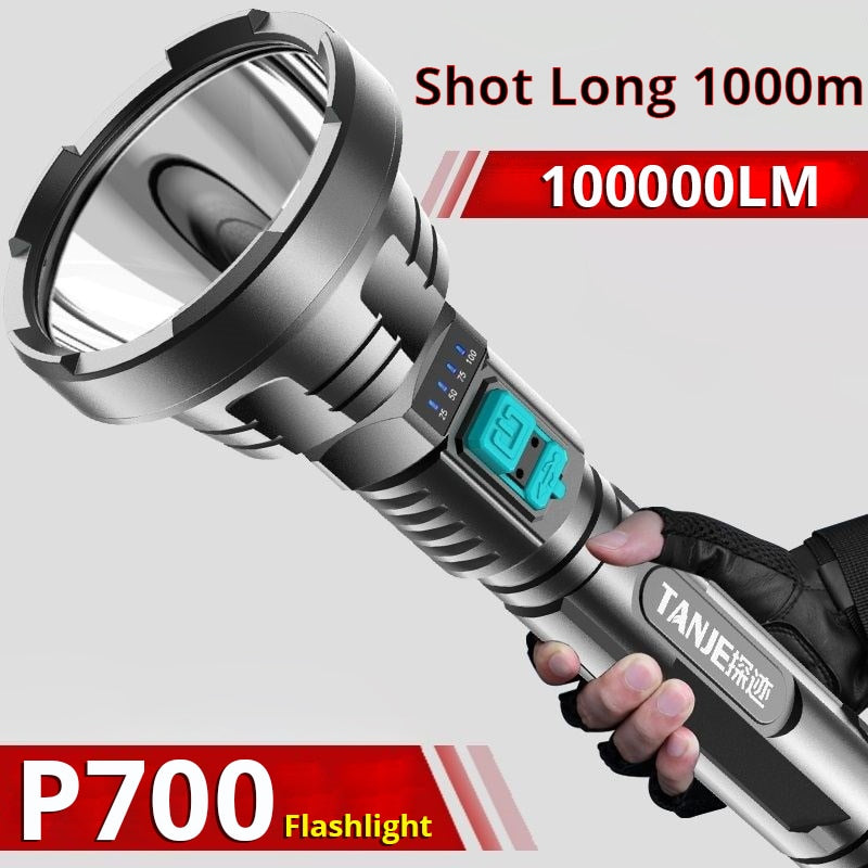 100000LM P700 Powerful LED Flashlight Tactical Flash light Long Range 1000m Torch Waterproof Camping Hand Light USB Rechargeable - 0
