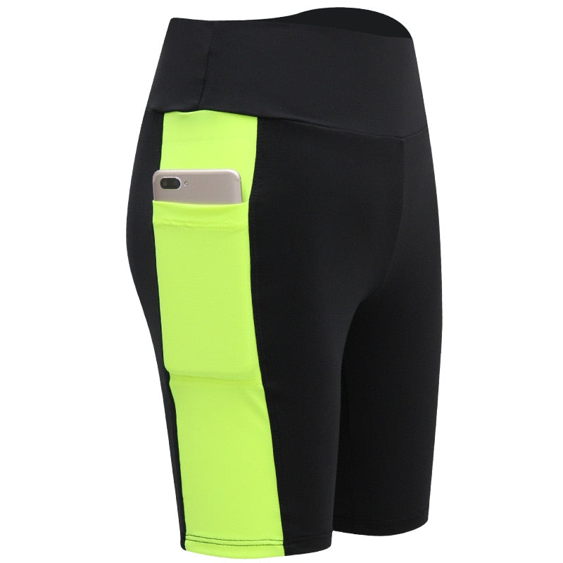 Buy 6-fluorescent-green Waist High Stretchy Tight sports Shorts for women