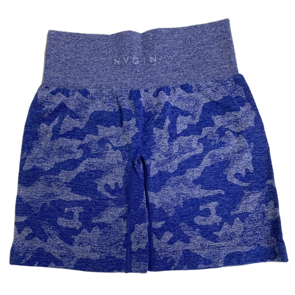 Buy blue Camo Seamless Haigh waist Elastic Spandex Shorts for Women
