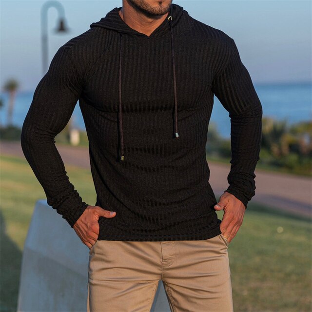 Buy black knitted long sleeve pullover hoodie for Men
