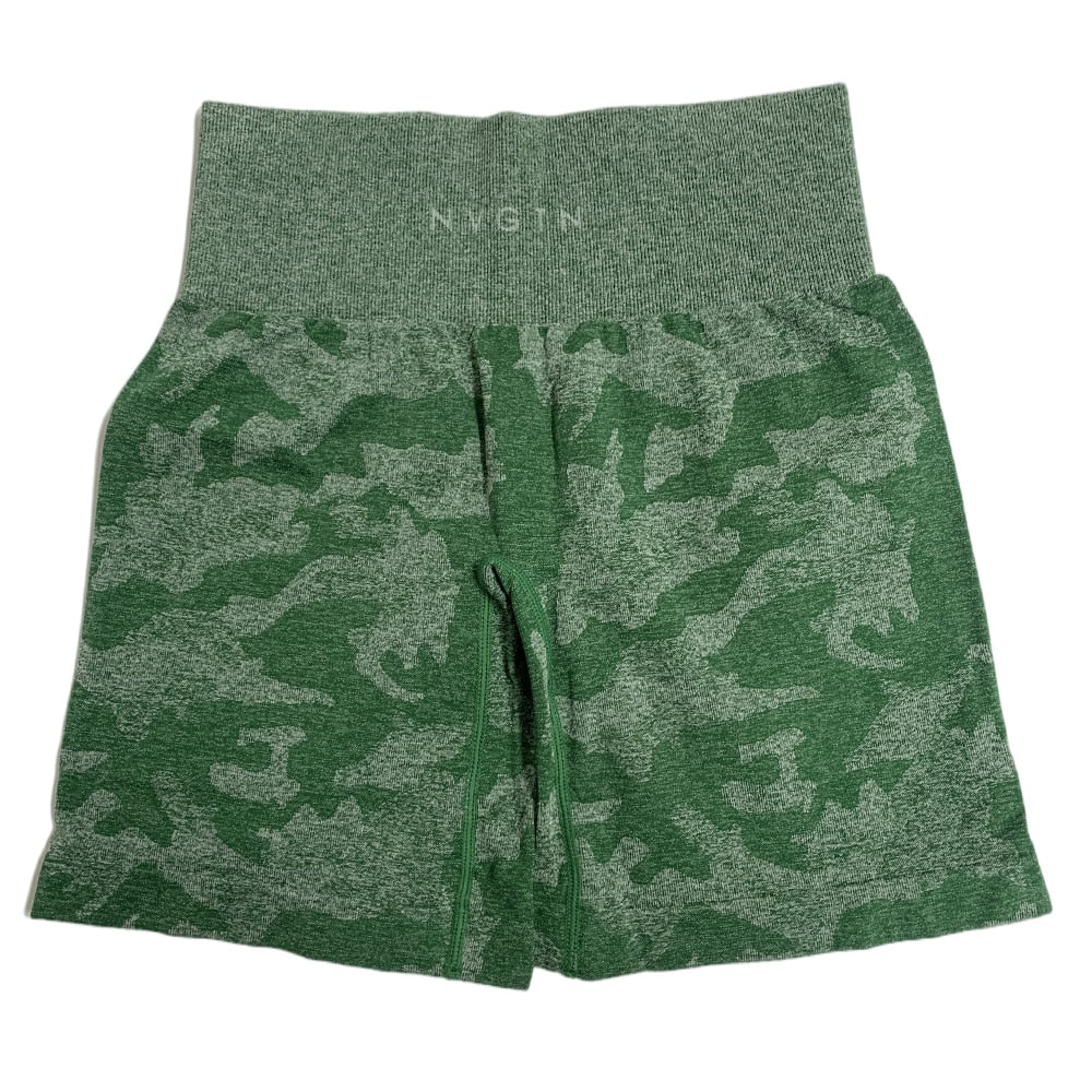 Buy green Camo Seamless Haigh waist Elastic Spandex Shorts for Women