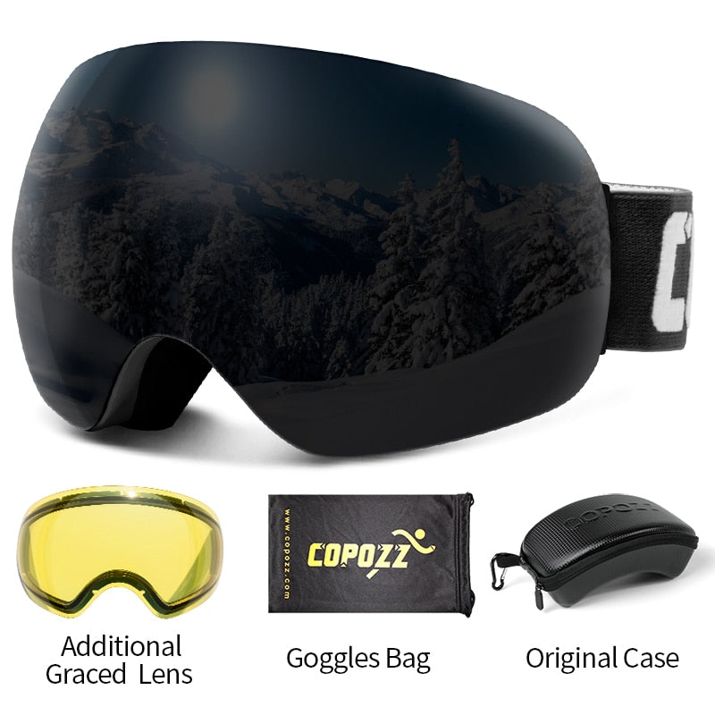 Buy black-set COPOZZ Anti-Fog Ski Spherical Frameless Ski Goggles 100% UV400 Protection