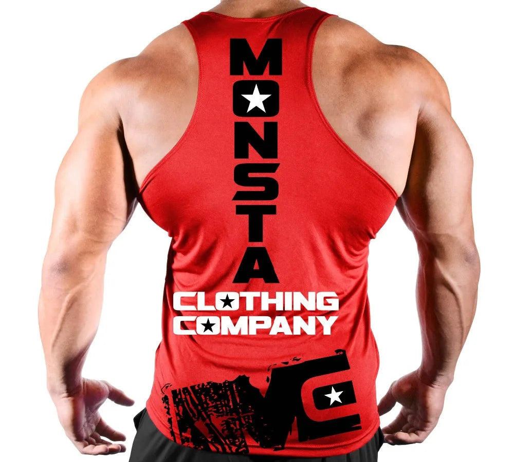 Quick drying Gym tank top for men back red