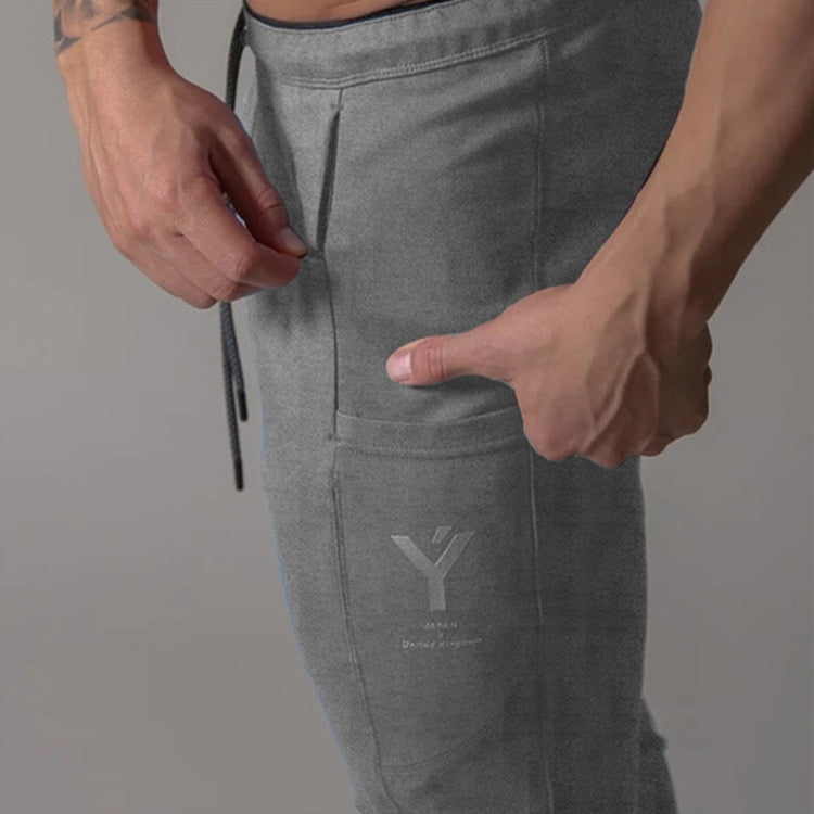 Skinny Fit Fitness Jogging Pants for Men Casual Pencil Pants Pure Cotton foot zipper leggings for men grey