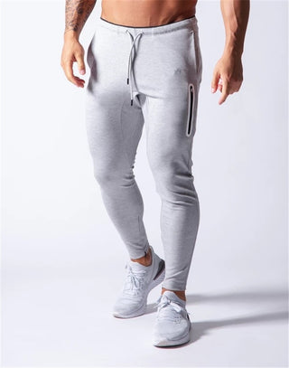 Skinny Fit Fitness Jogging Pants for Men Casual Pencil Pants Pure Cotton foot zipper leggings for men white