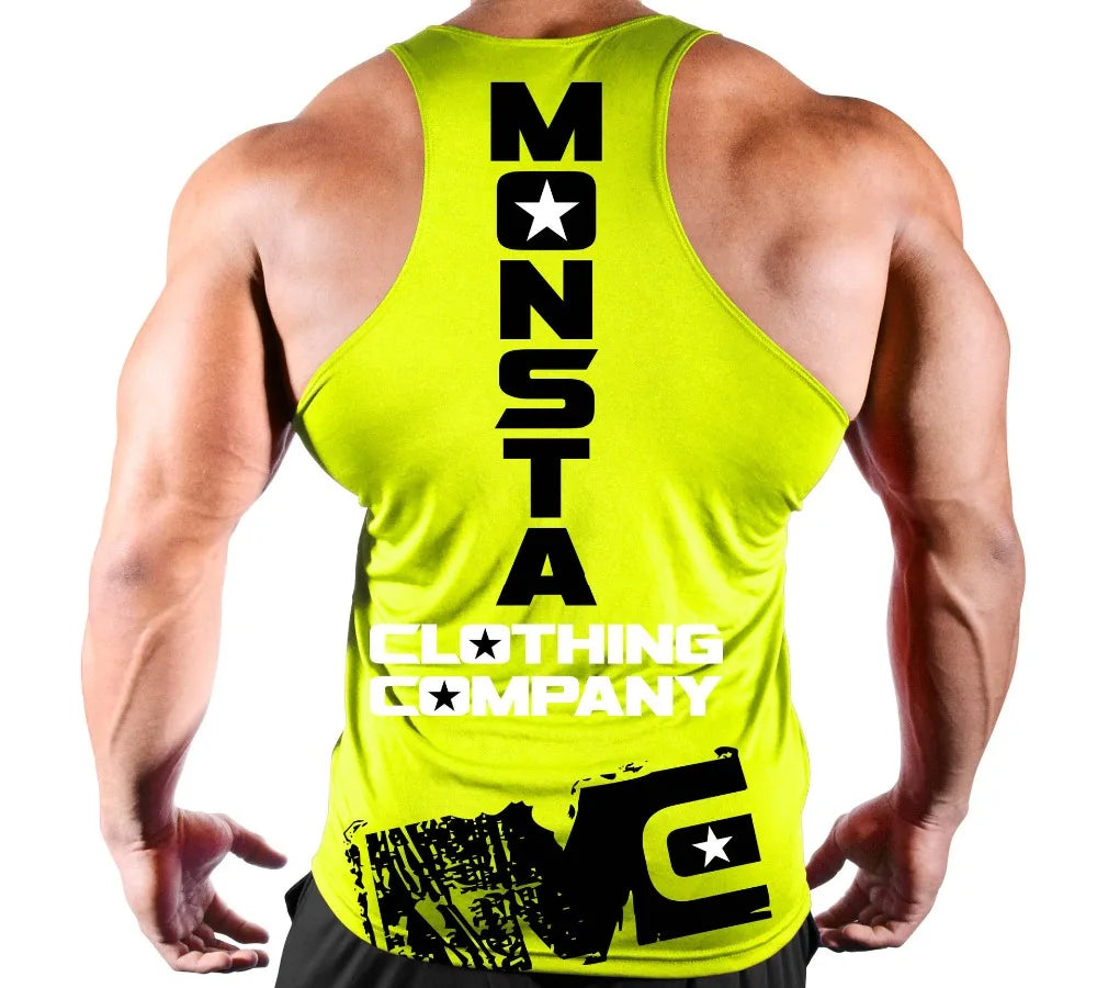 Quick drying Gym tank top for men back yellow 